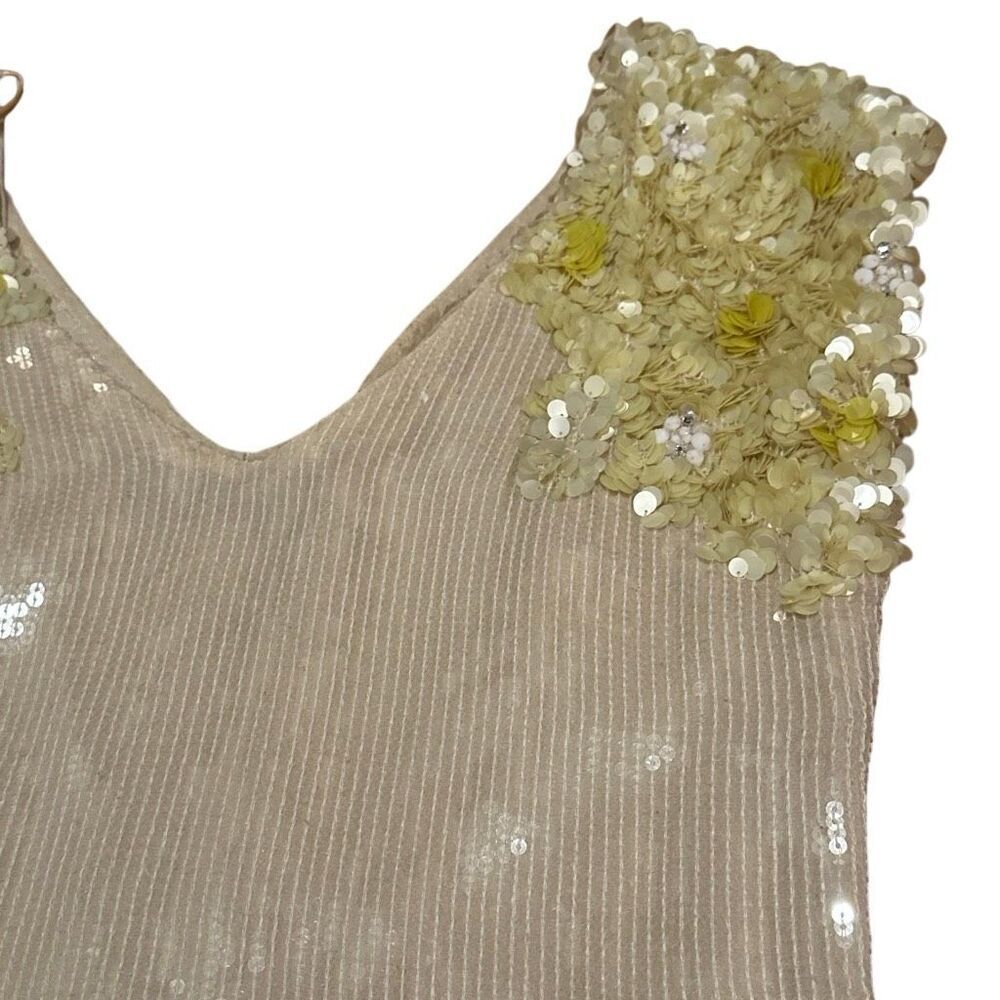 Rare Free People Icy Citrus Dress, Sz 4 ivory, yellow sequins Retail 500 mini - Picture 3 of 13
